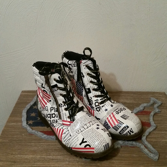 Shoes - Ankle boots, Punk, USA flag, Patriotic, 9